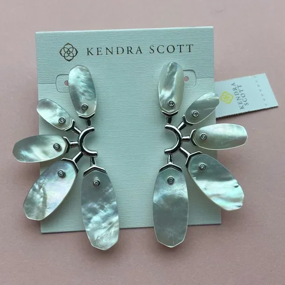 NWT Kendra Scott Ashlyn Ivory Mother Of Pearl Statement Earrings 14K Gold Plated - Picture 1 of 11